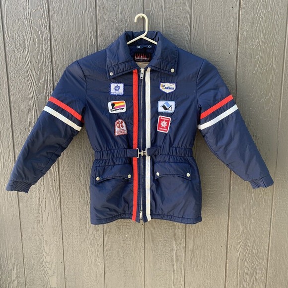 Vintage Lake Forest Custom Quality Winter Coat Size Med With Ski Patches Sewn On - Picture 1 of 12